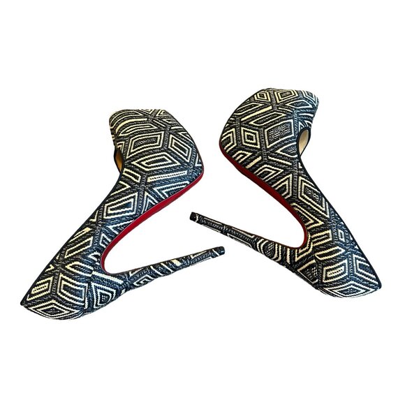 Christian Louboutin Daffodile Platform Pumps Heels Panama Geometrico Size 39 - Picture 13 of 16